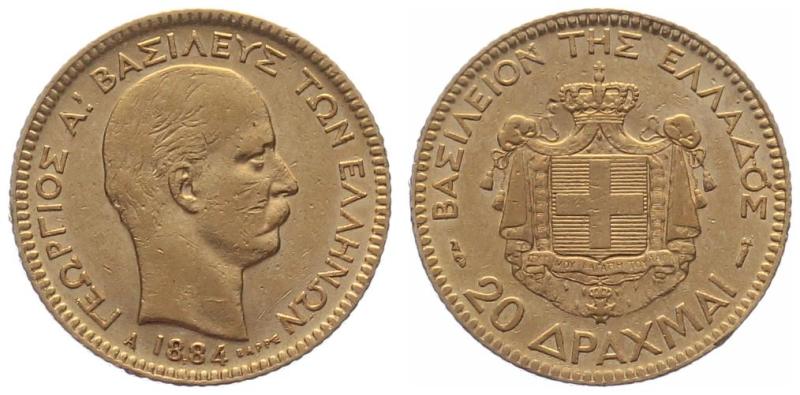 Griechenland 20 Drachmen 1884 A - Georg I. (1863 - 1922)